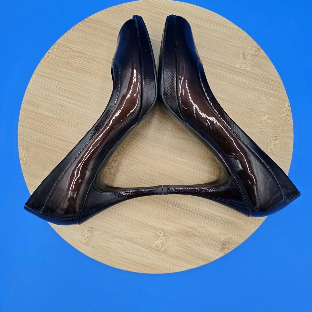 Gianni Bini Brown Patent Leather Peep-Toe Platform Pumps Women's 8M‎